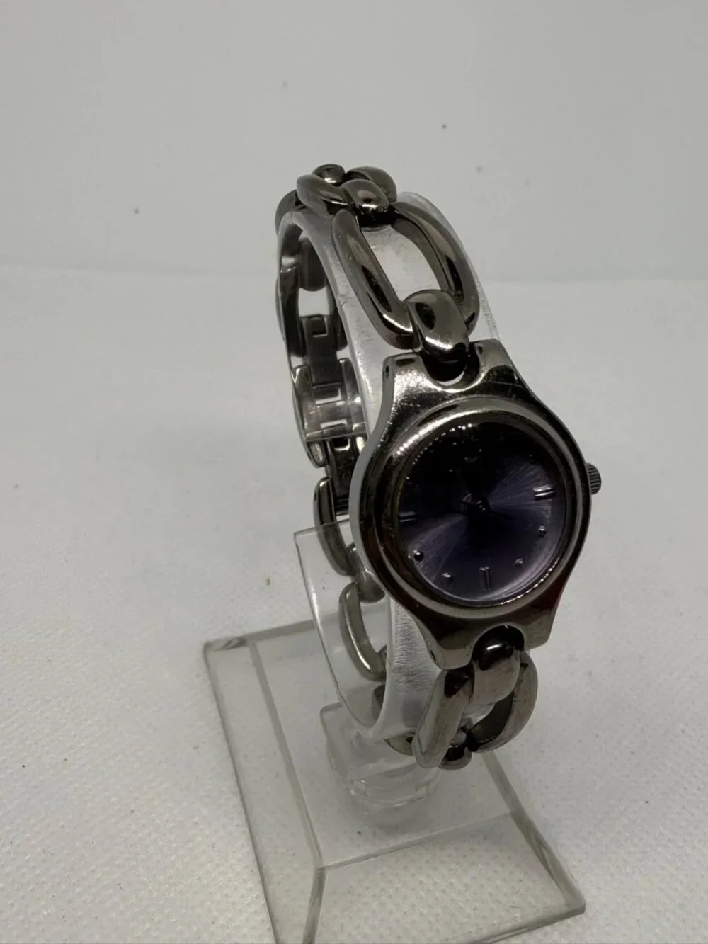 Fossil F2 Ladies Watch Gunmetal Gray Bracelet Lavender Purple Dial ES-9014